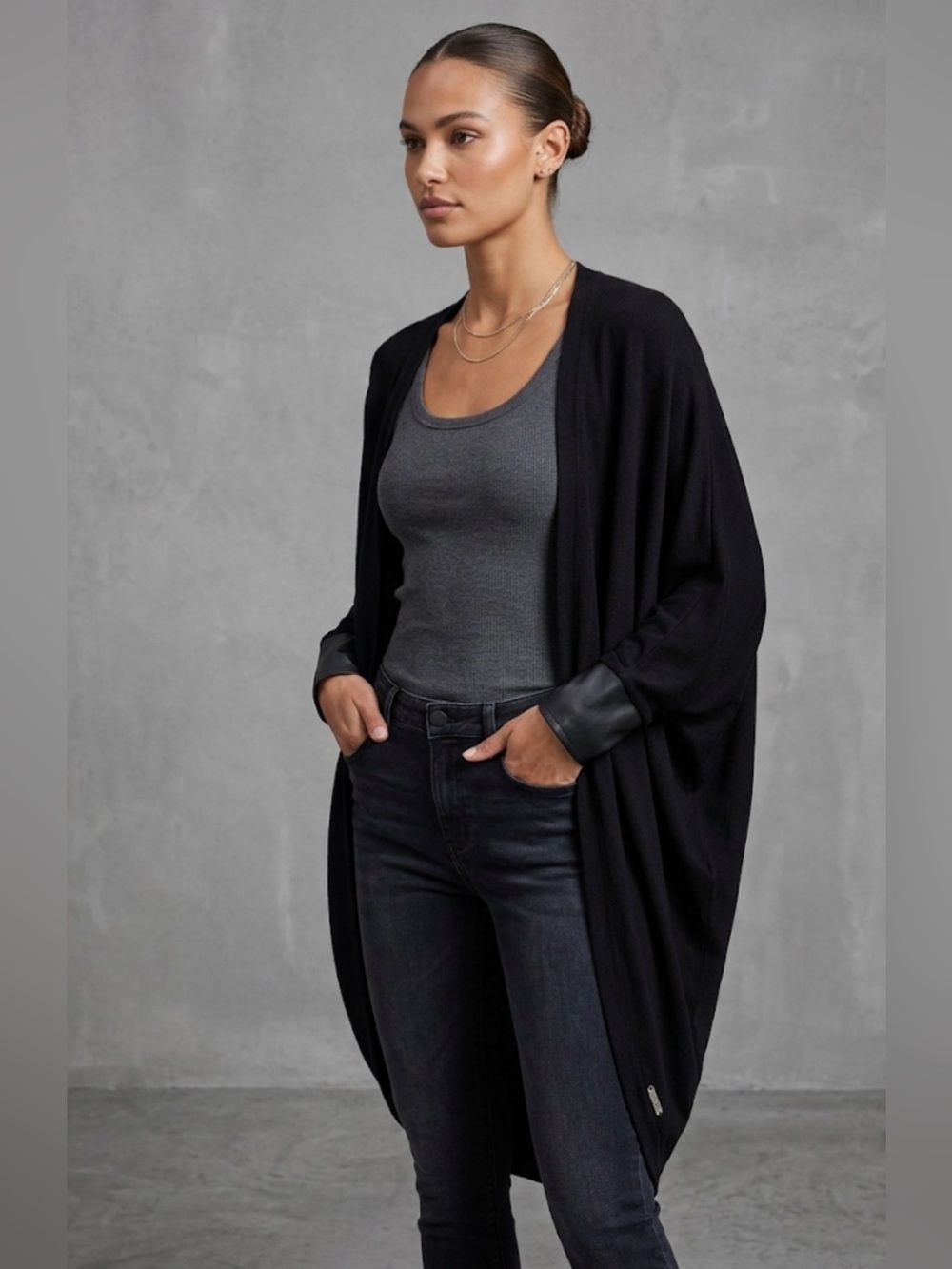 RUDSAK Black Draped Oversized Open-Front Cardigan